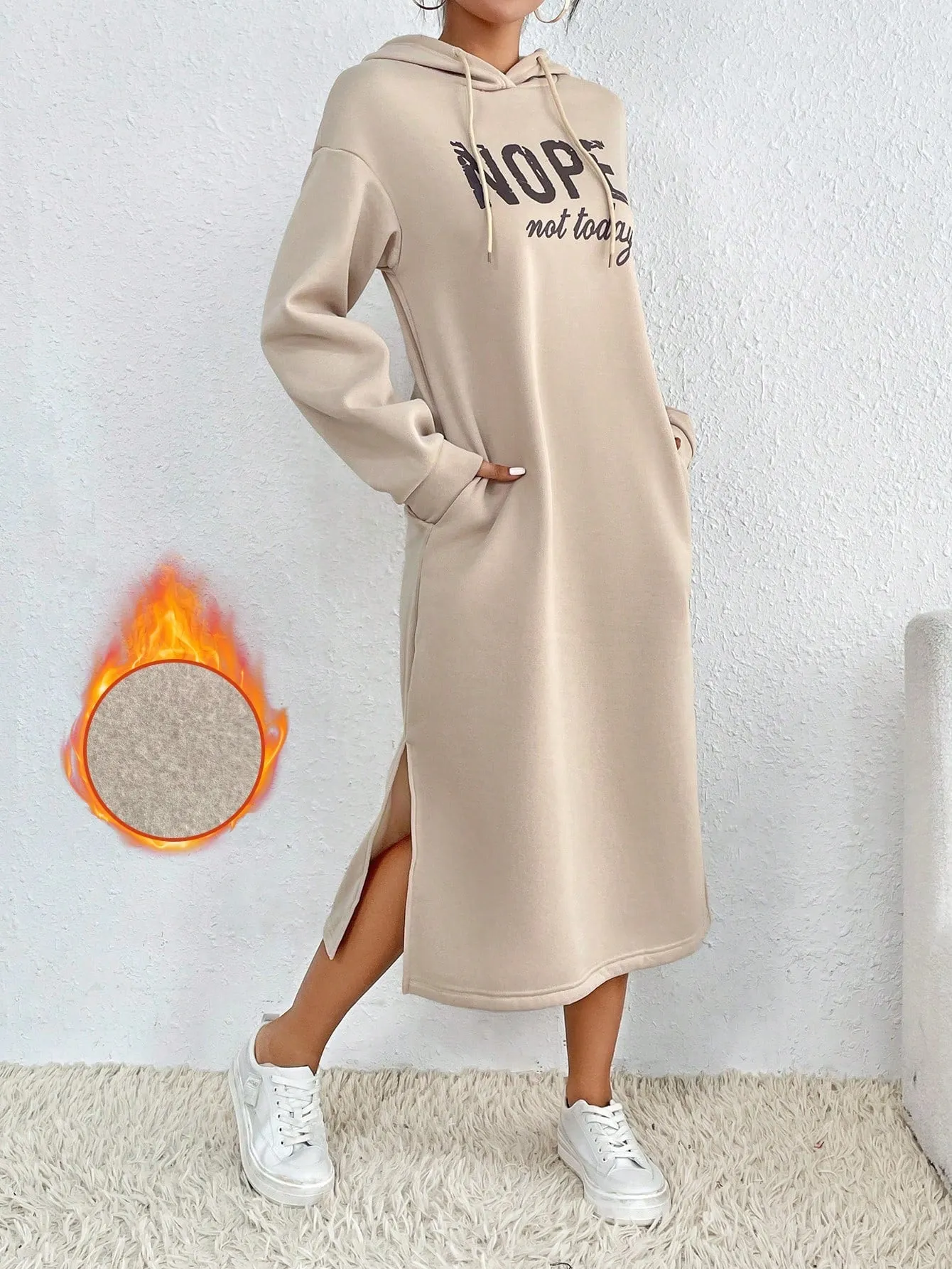 Relaxiva Casual Letter Print Side Slit Drawstring Hoodie Sweatshirt For Autumn/Winter