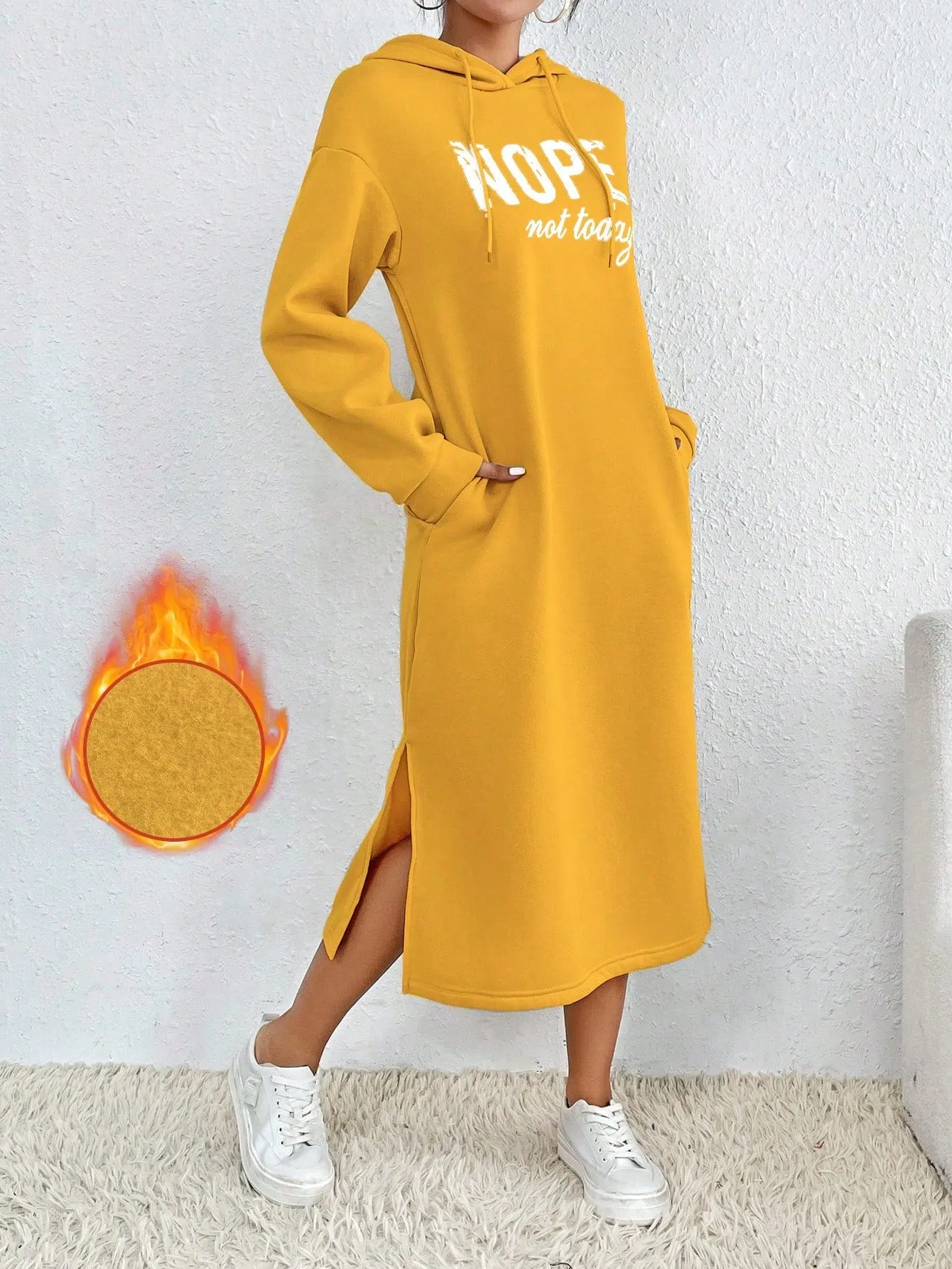 Relaxiva Casual Letter Print Side Slit Drawstring Hoodie Sweatshirt For Autumn/Winter