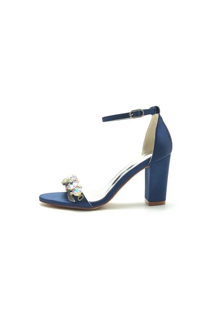 Rhinestone Ankle Strap Wedding Chunky Heels