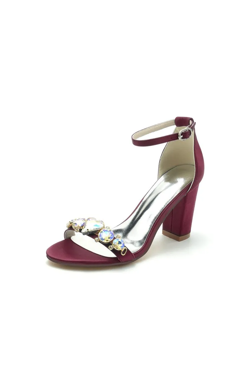 Rhinestone Ankle Strap Wedding Chunky Heels