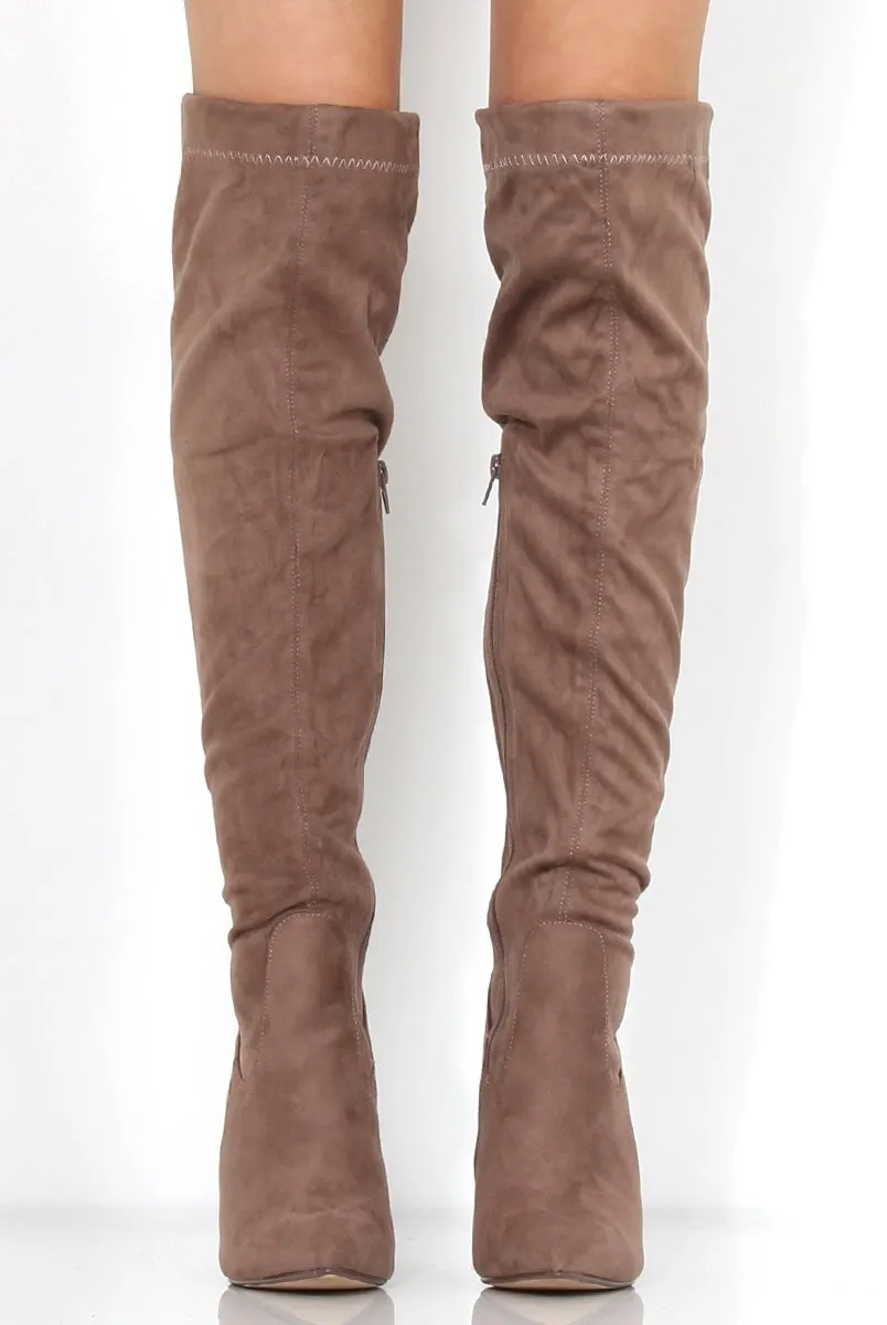 Rosah Mocha Suede Over The Knee Boots