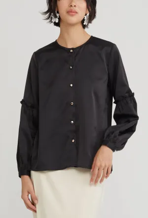 Round Neck Tiered Trumpet Sleeve Blouse