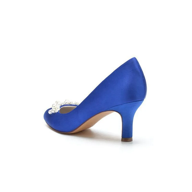 Round Toe Pearl Chunky Heels