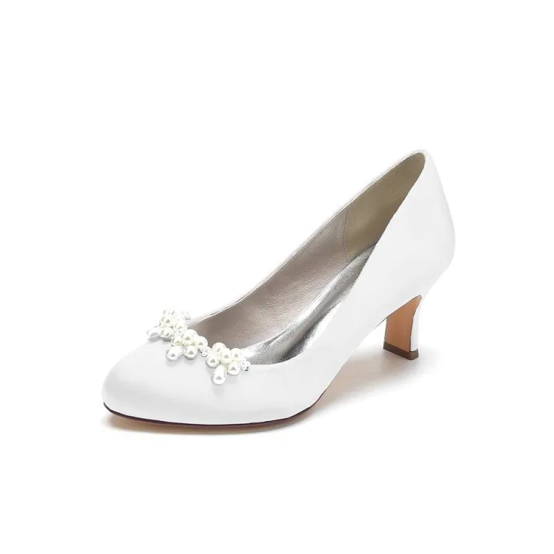 Round Toe Pearl Chunky Heels