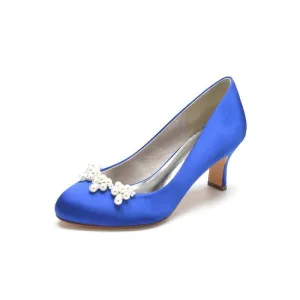 Round Toe Pearl Chunky Heels