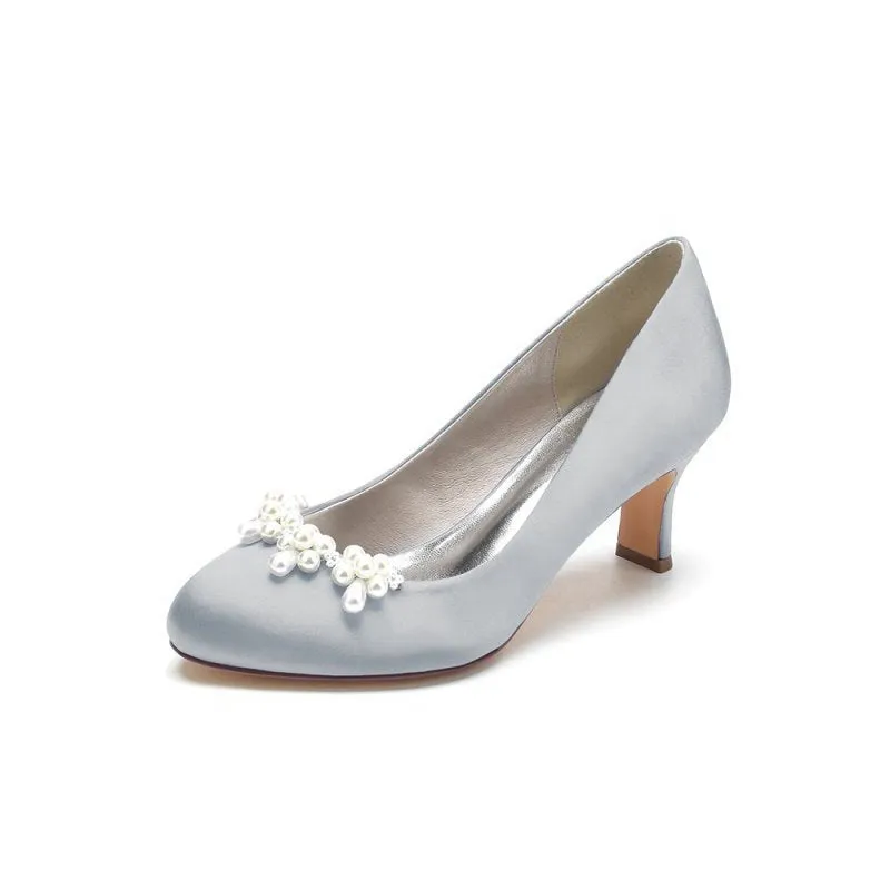 Round Toe Pearl Chunky Heels