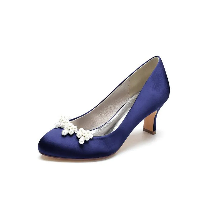 Round Toe Pearl Chunky Heels