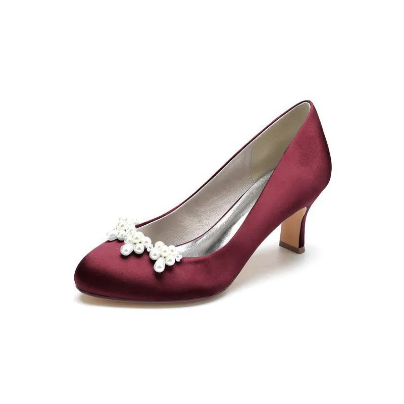 Round Toe Pearl Chunky Heels
