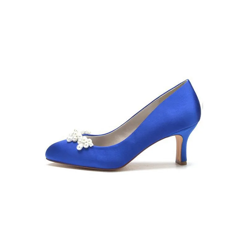 Round Toe Pearl Chunky Heels