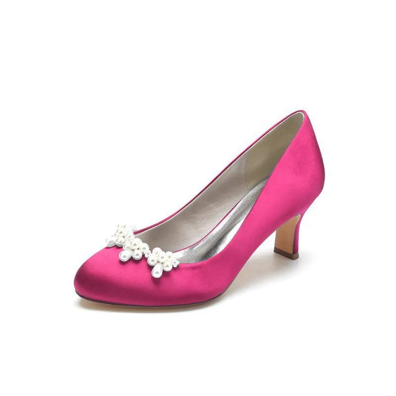 Round Toe Pearl Chunky Heels