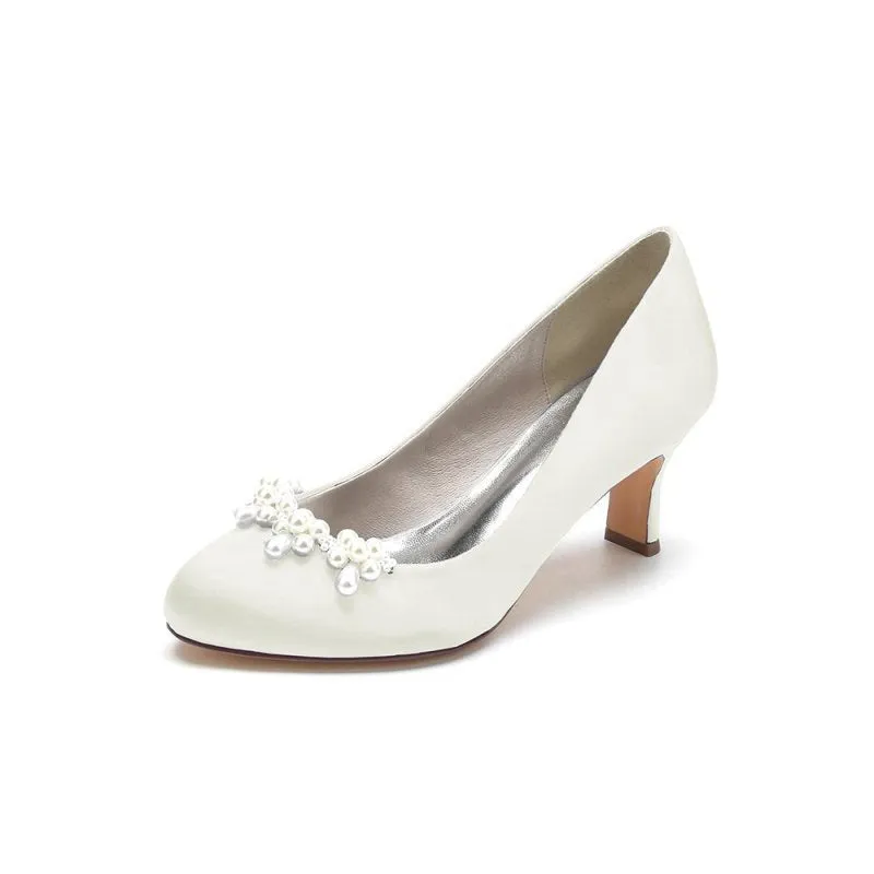 Round Toe Pearl Chunky Heels