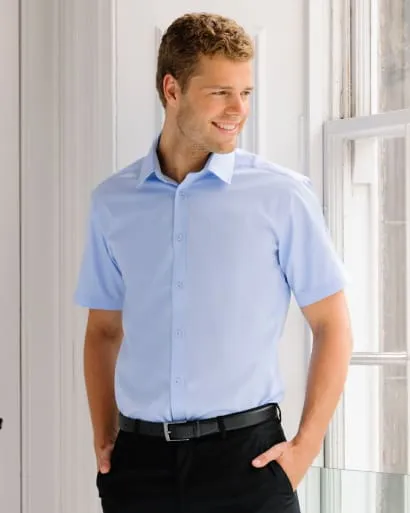 Russell Collection Mens Short Sleeved Herring Bone Shirt -963M