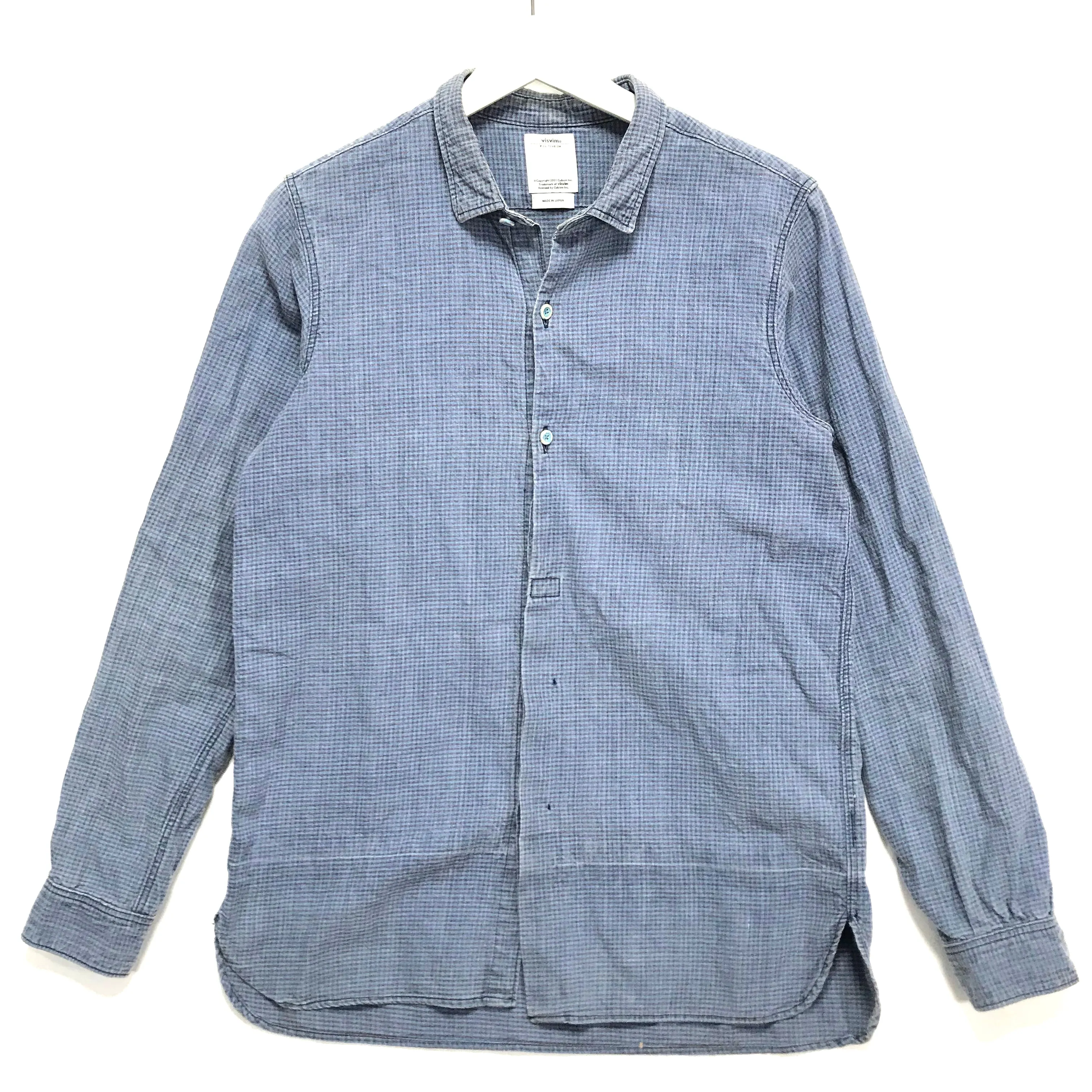 [S] Visvim 14SS Long Rider Indigo Check L/S Shirt Cotton / Linen