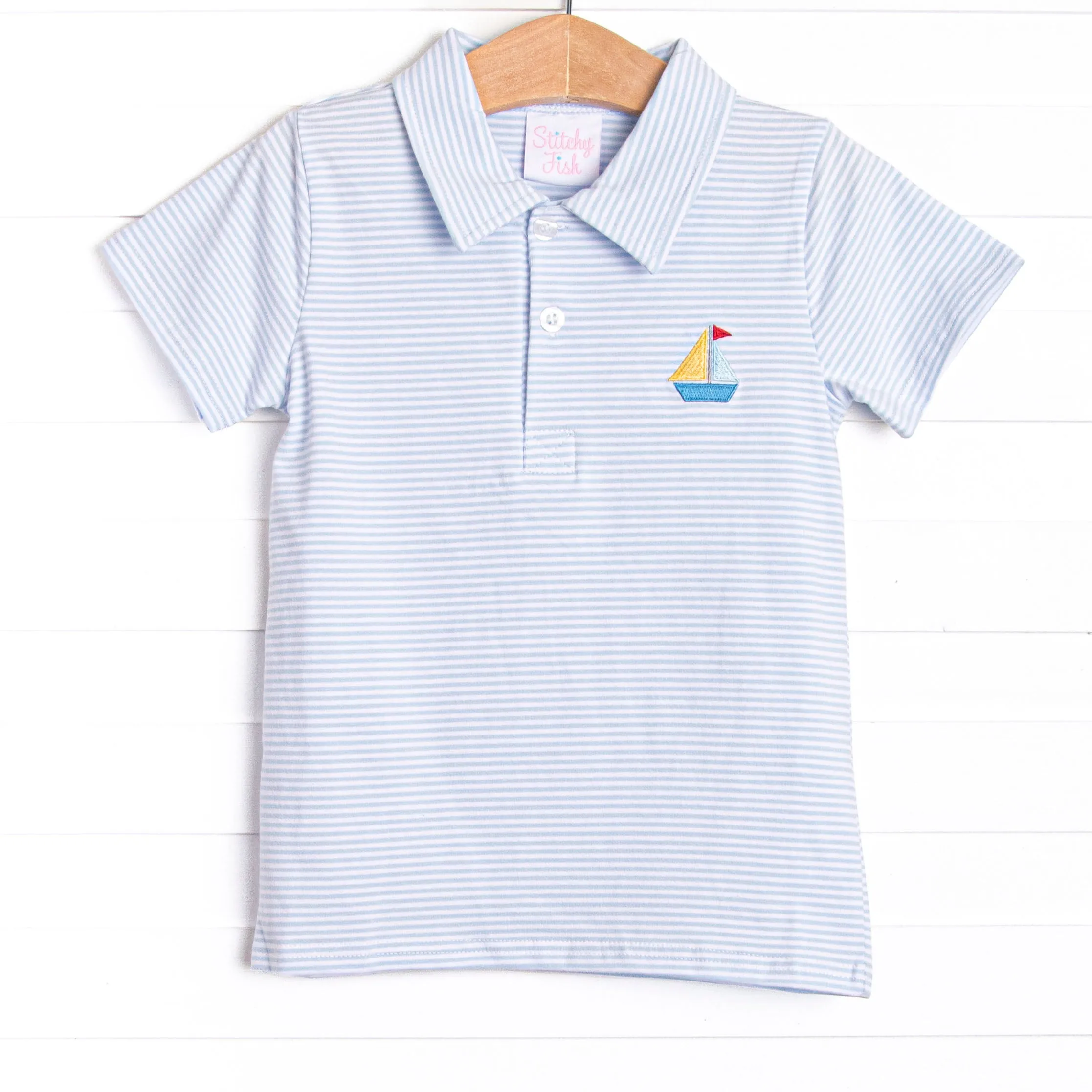 Sailboat Bay Embroidered Polo, Blue