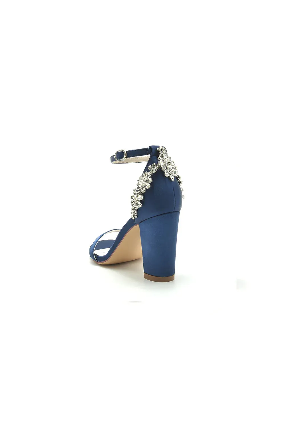 Satin Chunky Heels with Rhinestone