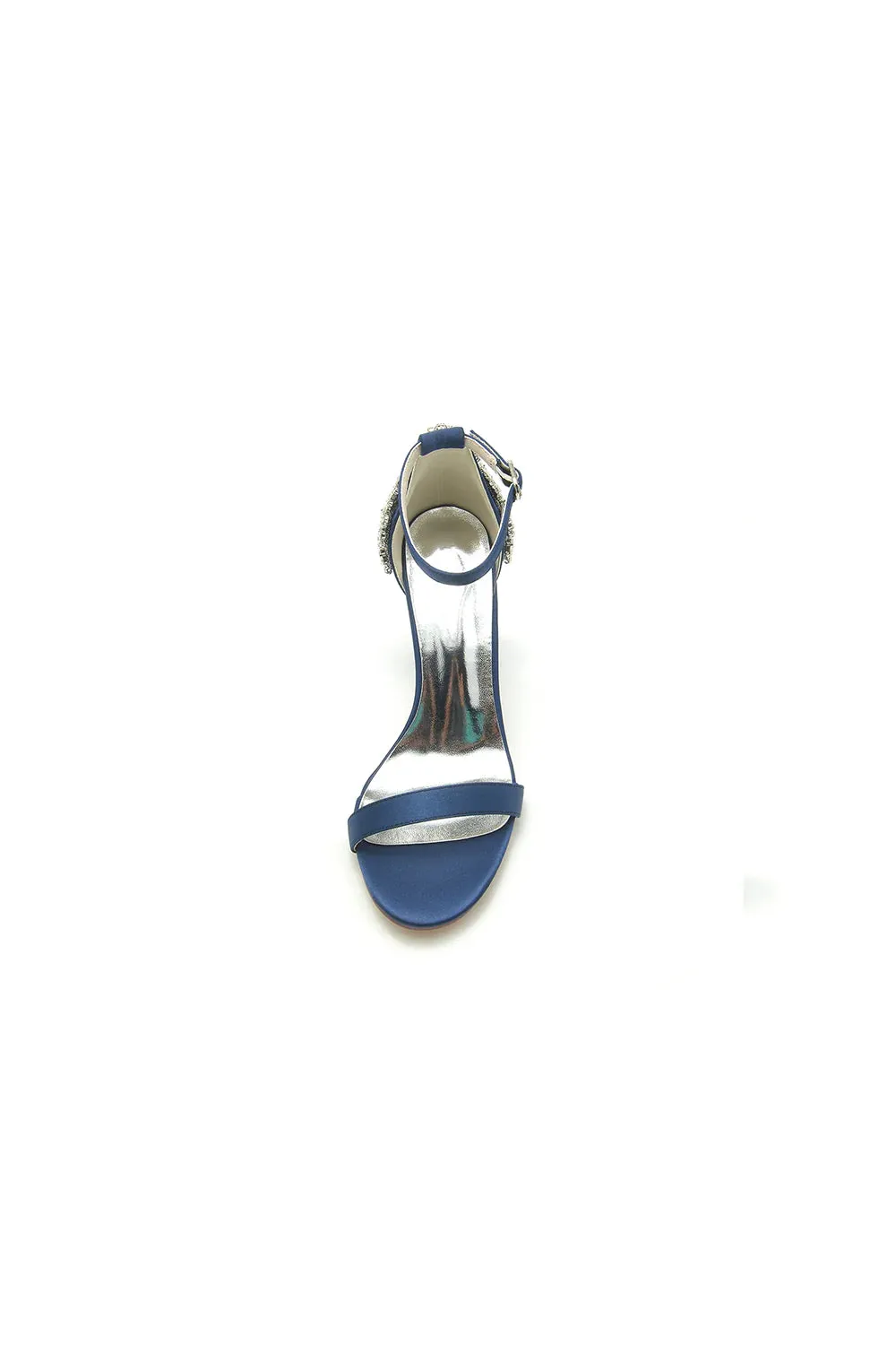 Satin Chunky Heels with Rhinestone