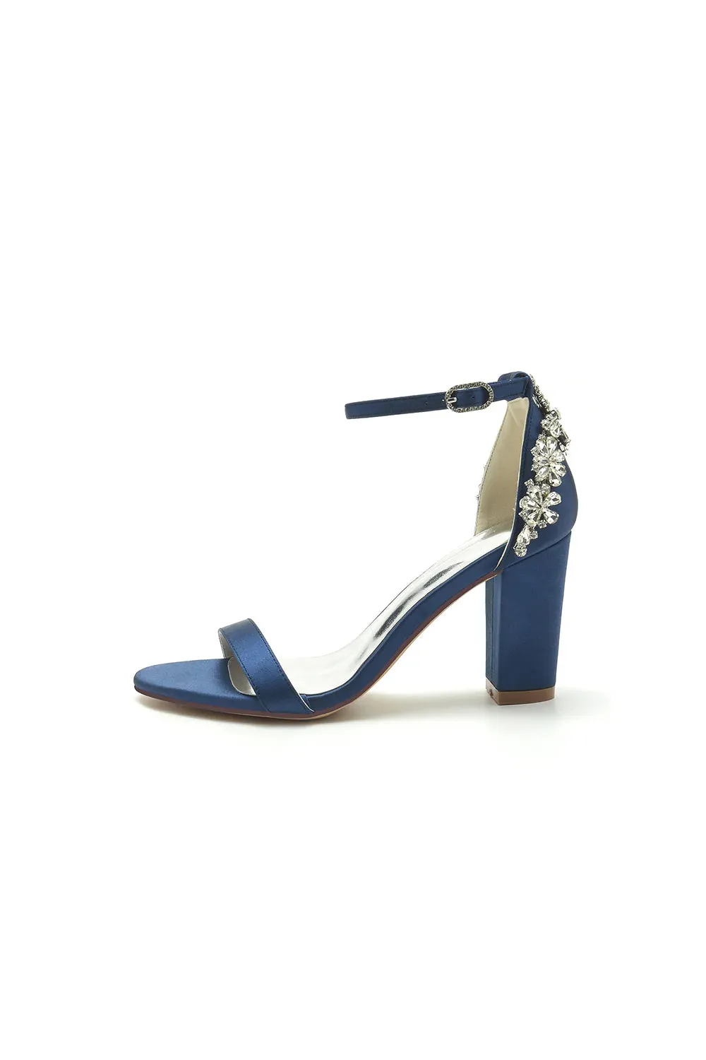 Satin Chunky Heels with Rhinestone