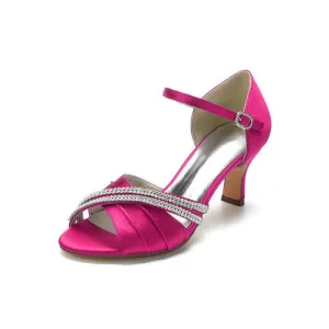 Satin Heels with Elegant Buckle and Rhinestone Detail