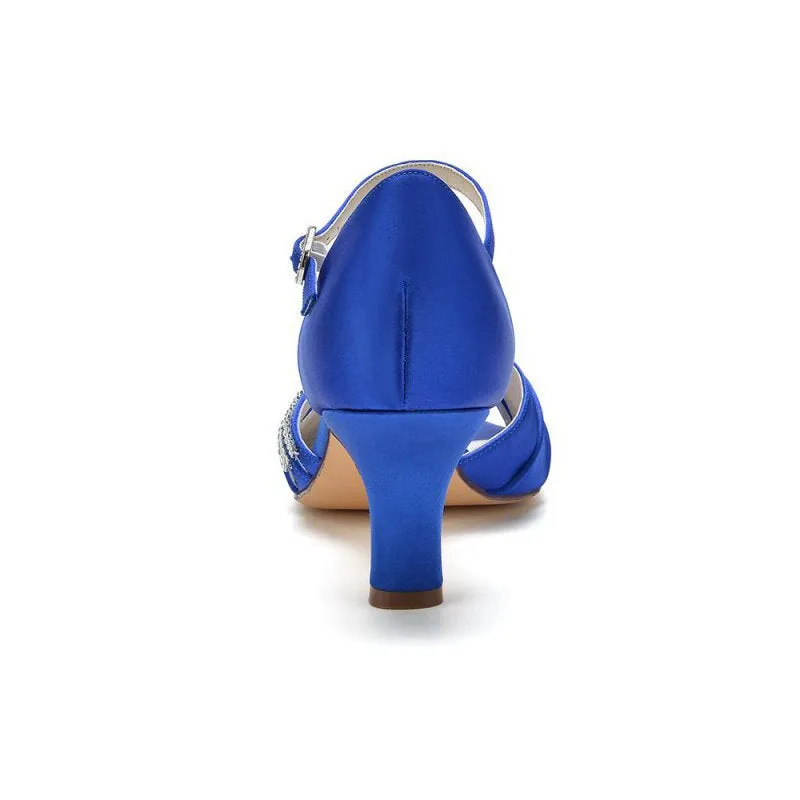 Satin Heels with Elegant Buckle and Rhinestone Detail