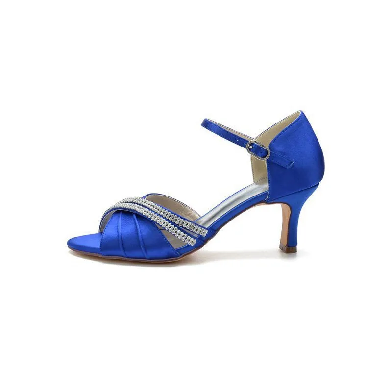Satin Heels with Elegant Buckle and Rhinestone Detail