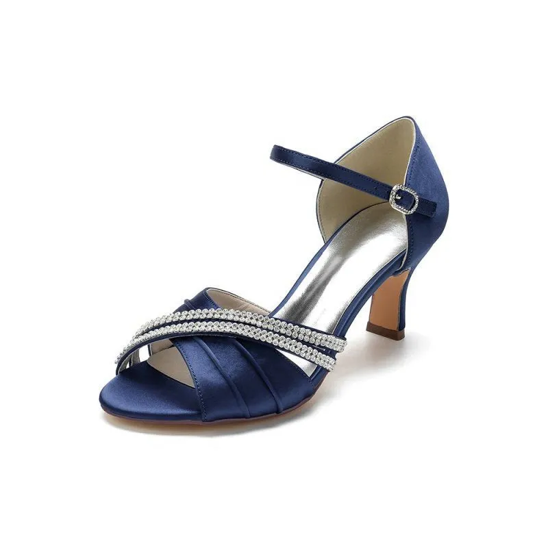 Satin Heels with Elegant Buckle and Rhinestone Detail