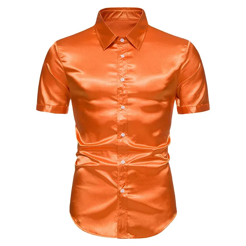 Satin Luxury Dress Shirts Silk Smooth Men Slim Fit