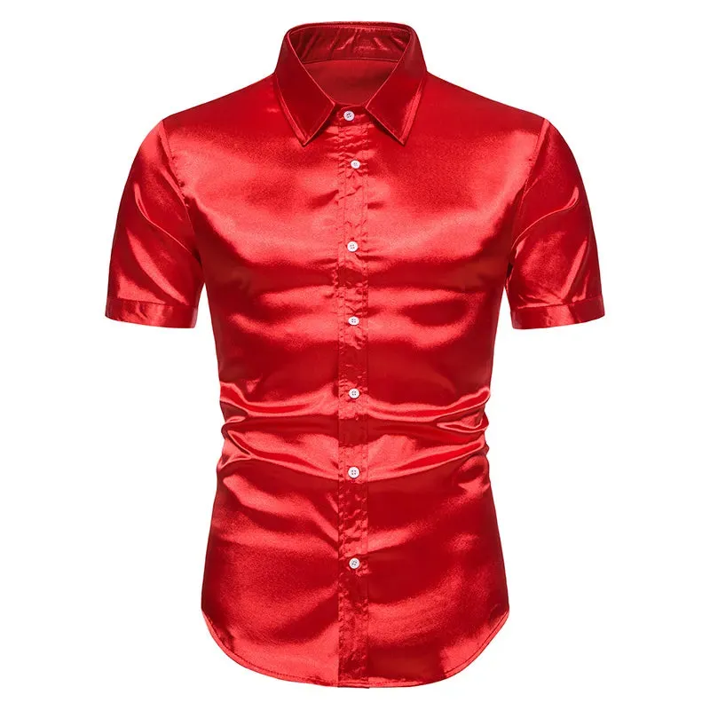 Satin Luxury Dress Shirts Silk Smooth Men Slim Fit