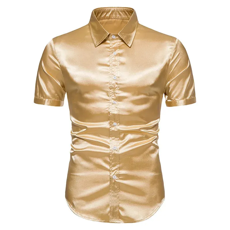 Satin Luxury Dress Shirts Silk Smooth Men Slim Fit