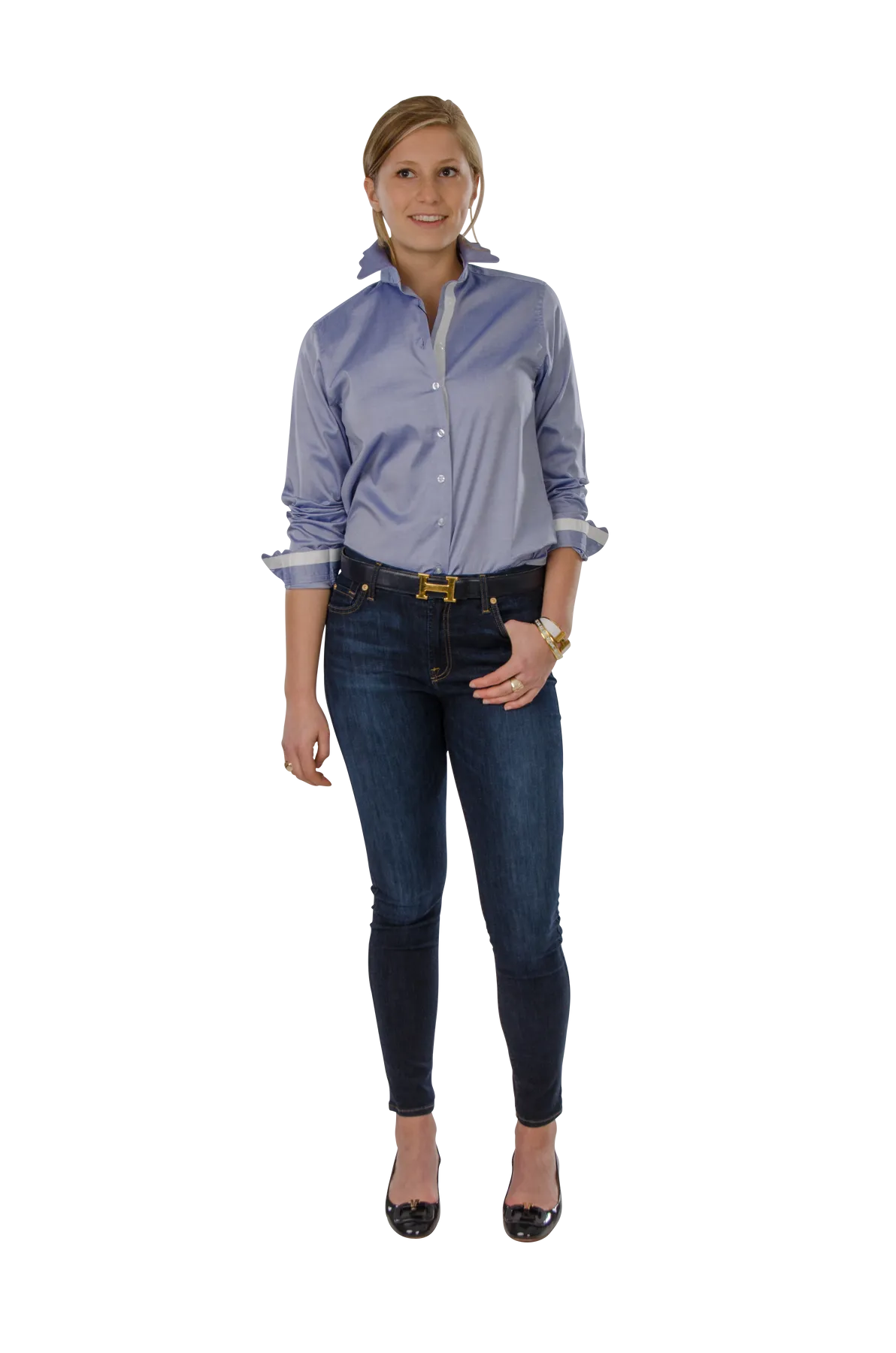 Scalloped White Blouse Shirting in Blue Charm by Cortland Park