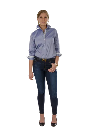 Scalloped White Blouse Shirting in Blue Charm by Cortland Park