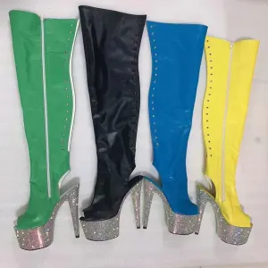 Sexy Over-the-Knee Boots Women 15Cm Rhinestone Platform Pole Dance Shoes