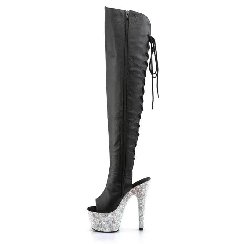 Sexy Over-the-Knee Boots Women 15Cm Rhinestone Platform Pole Dance Shoes