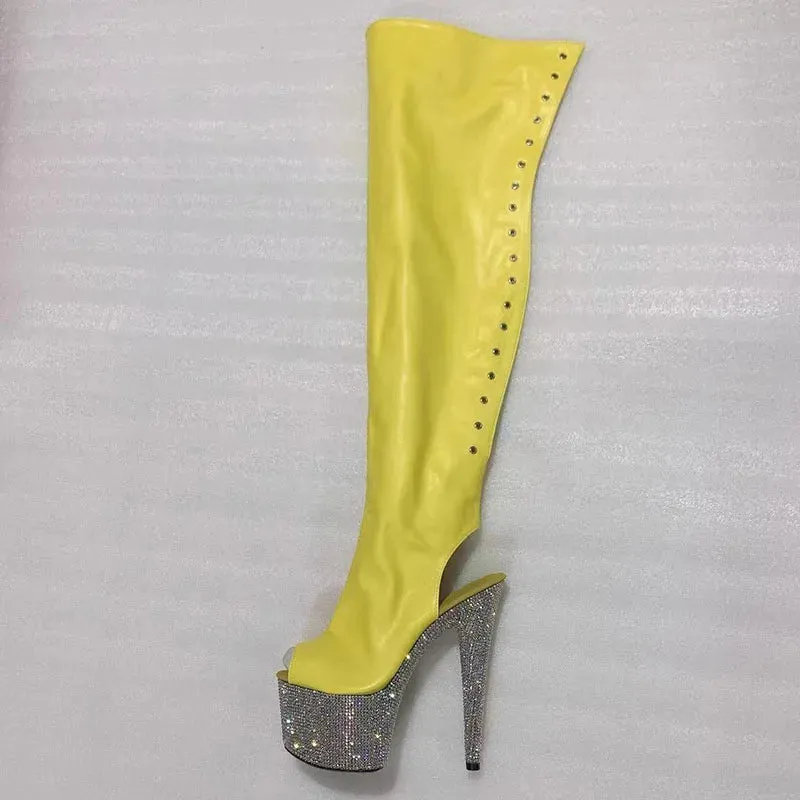 Sexy Over-the-Knee Boots Women 15Cm Rhinestone Platform Pole Dance Shoes