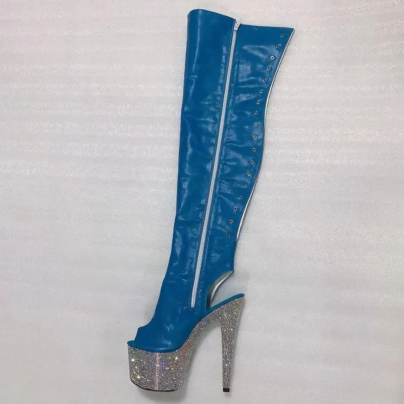 Sexy Over-the-Knee Boots Women 15Cm Rhinestone Platform Pole Dance Shoes