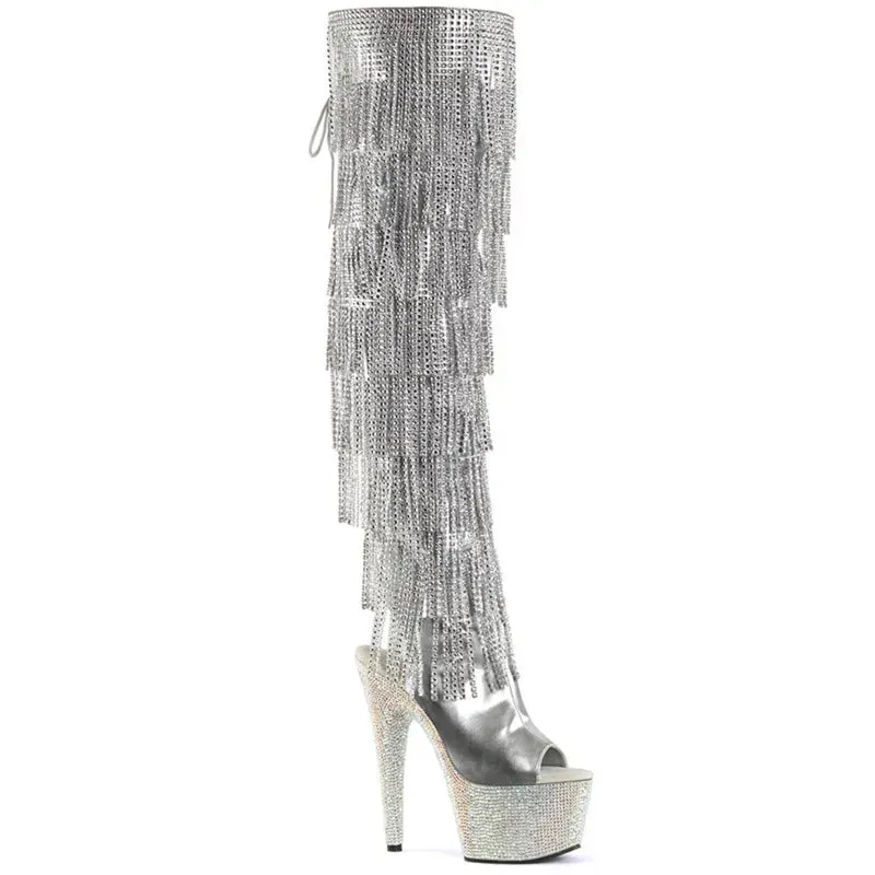 Sexy Over-the-Knee Boots Women 15Cm Rhinestone Platform Pole Dance Shoes