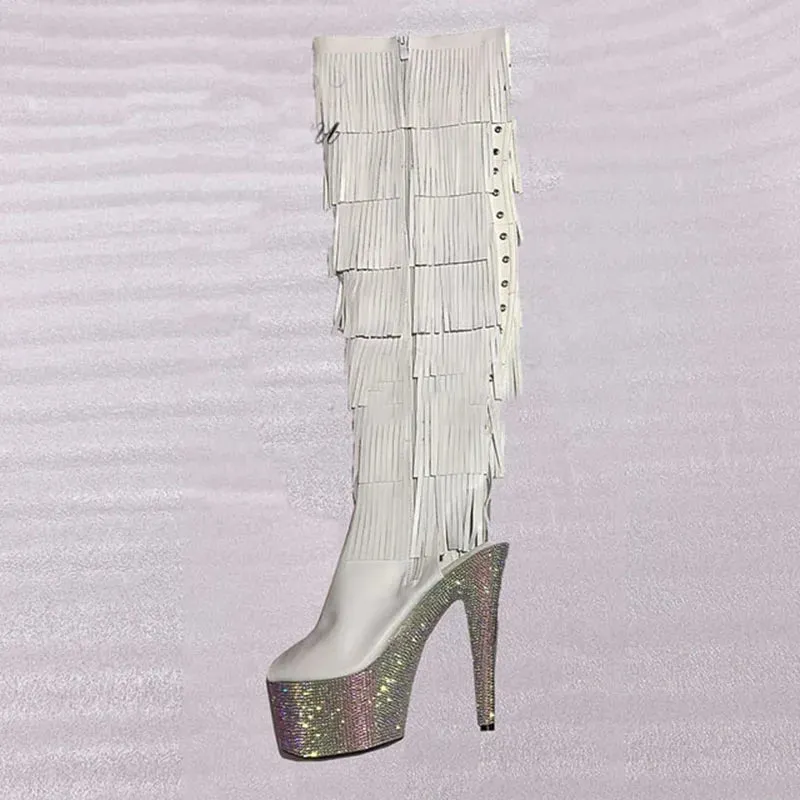 Sexy Over-the-Knee Boots Women 15Cm Rhinestone Platform Pole Dance Shoes