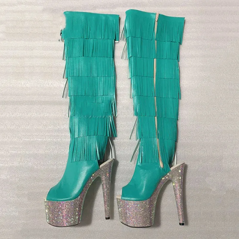 Sexy Over-the-Knee Boots Women 15Cm Rhinestone Platform Pole Dance Shoes