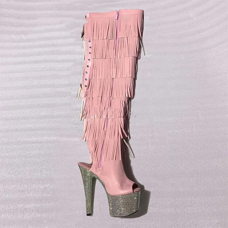 Sexy Over-the-Knee Boots Women 15Cm Rhinestone Platform Pole Dance Shoes