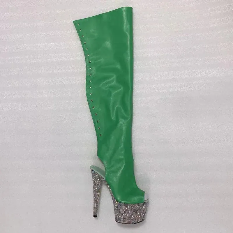 Sexy Over-the-Knee Boots Women 15Cm Rhinestone Platform Pole Dance Shoes
