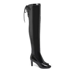 Shiny Black Open-Toe Over-The-Knee Boots