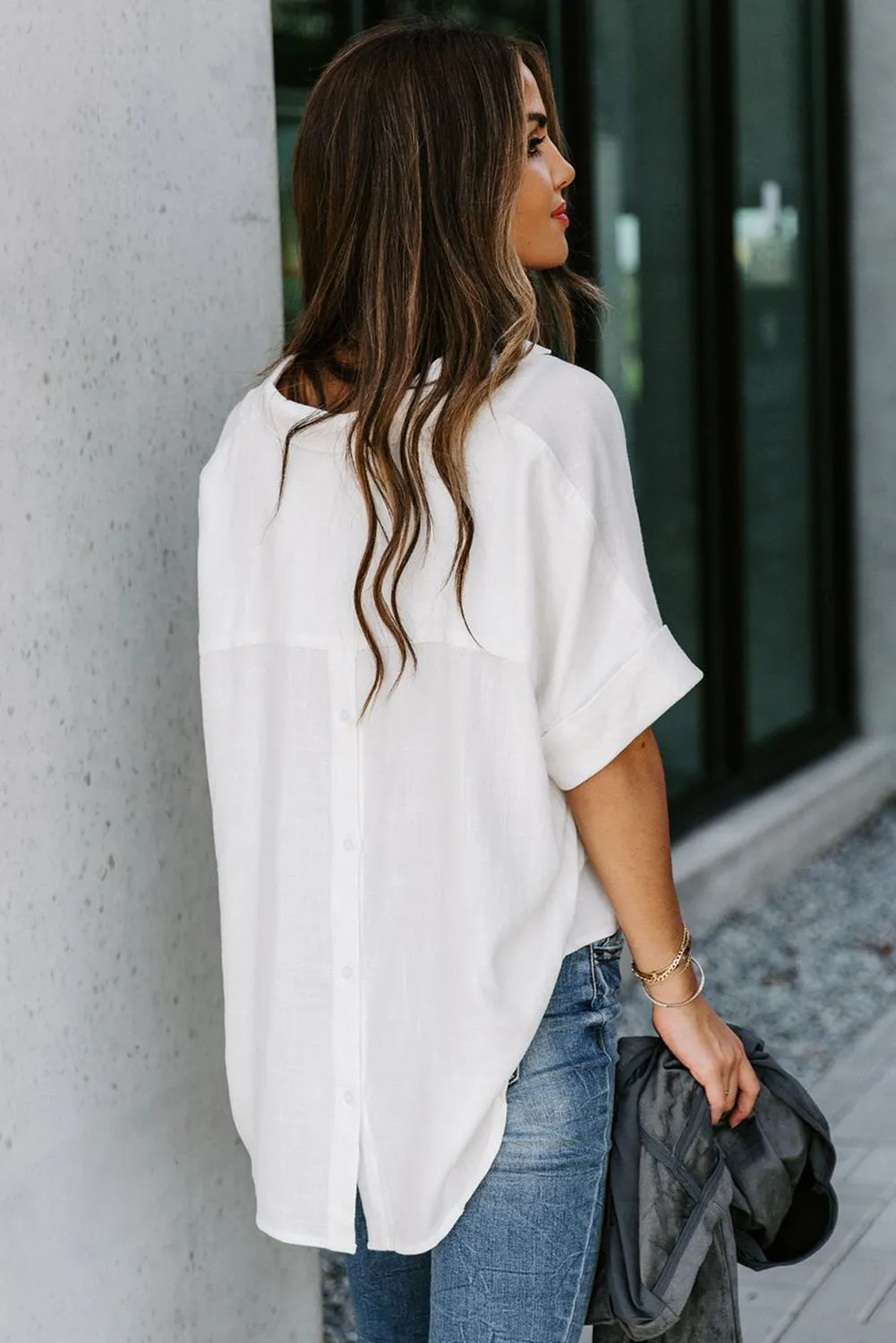 Short Sleeve Button Solid Shirt