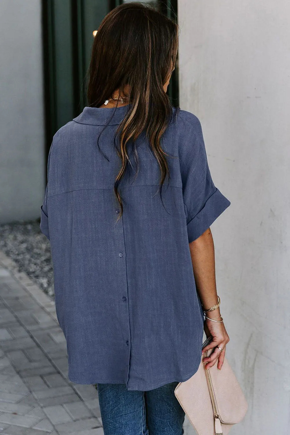 Short Sleeve Button Solid Shirt