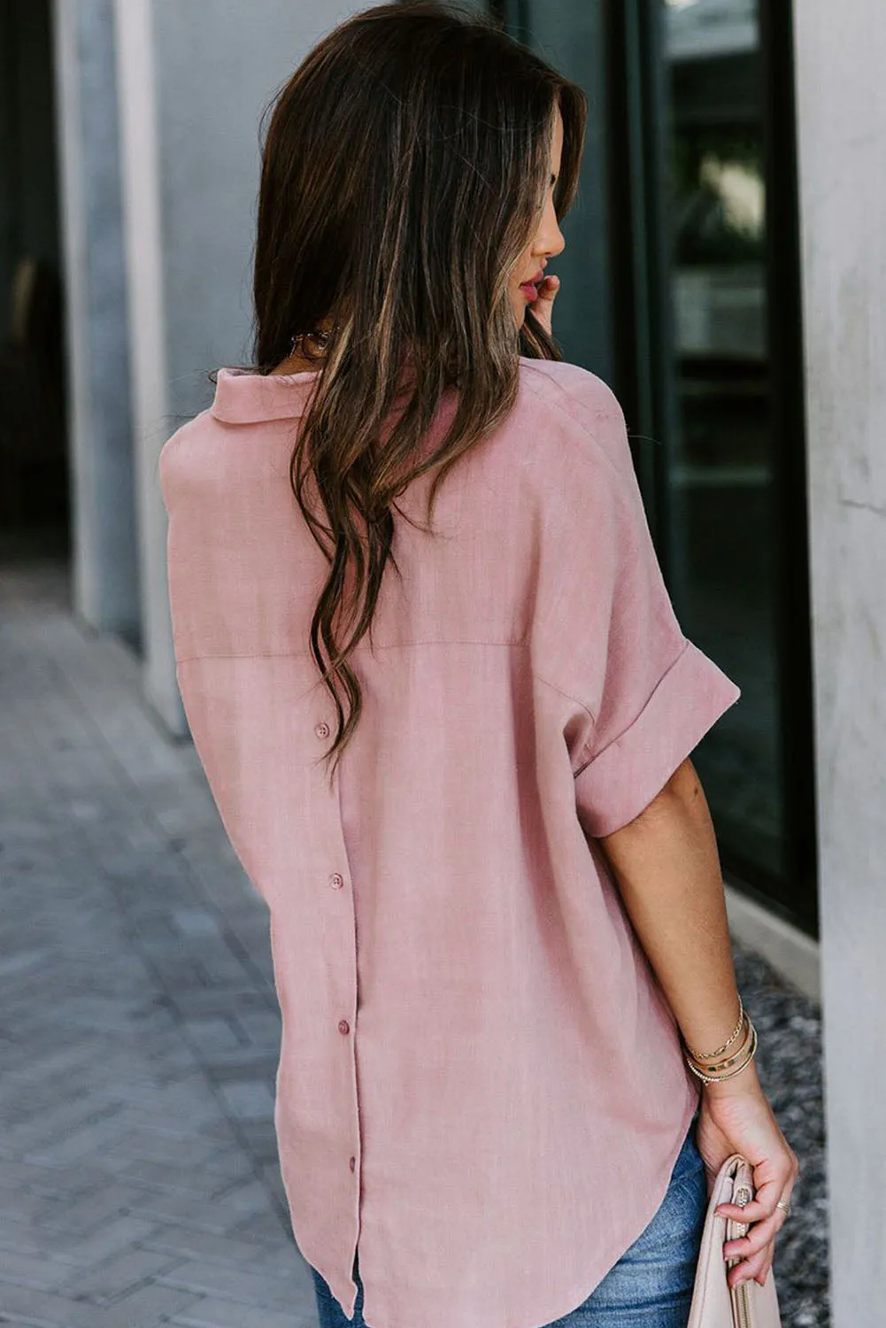 Short Sleeve Button Solid Shirt