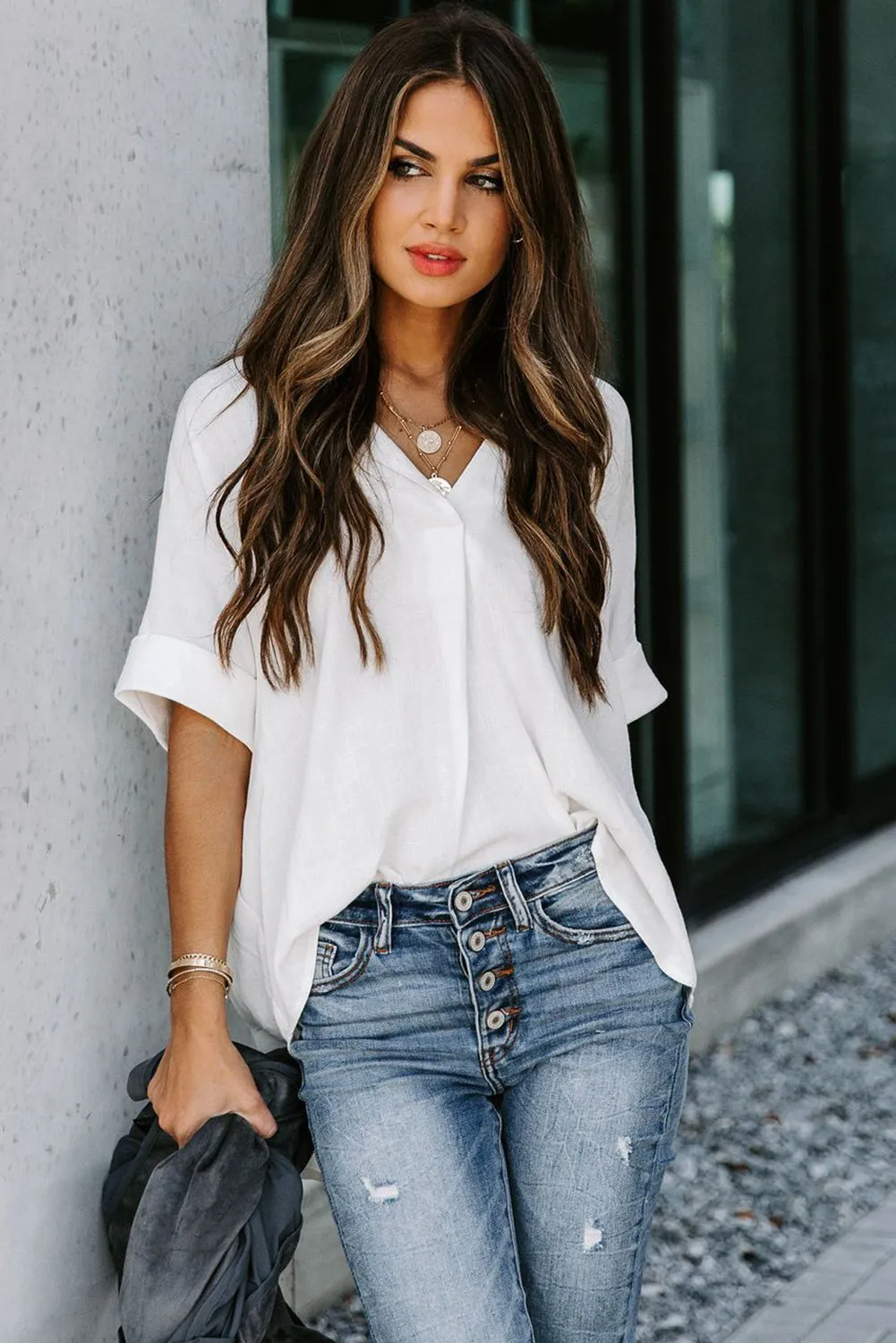 Short Sleeve Button Solid Shirt