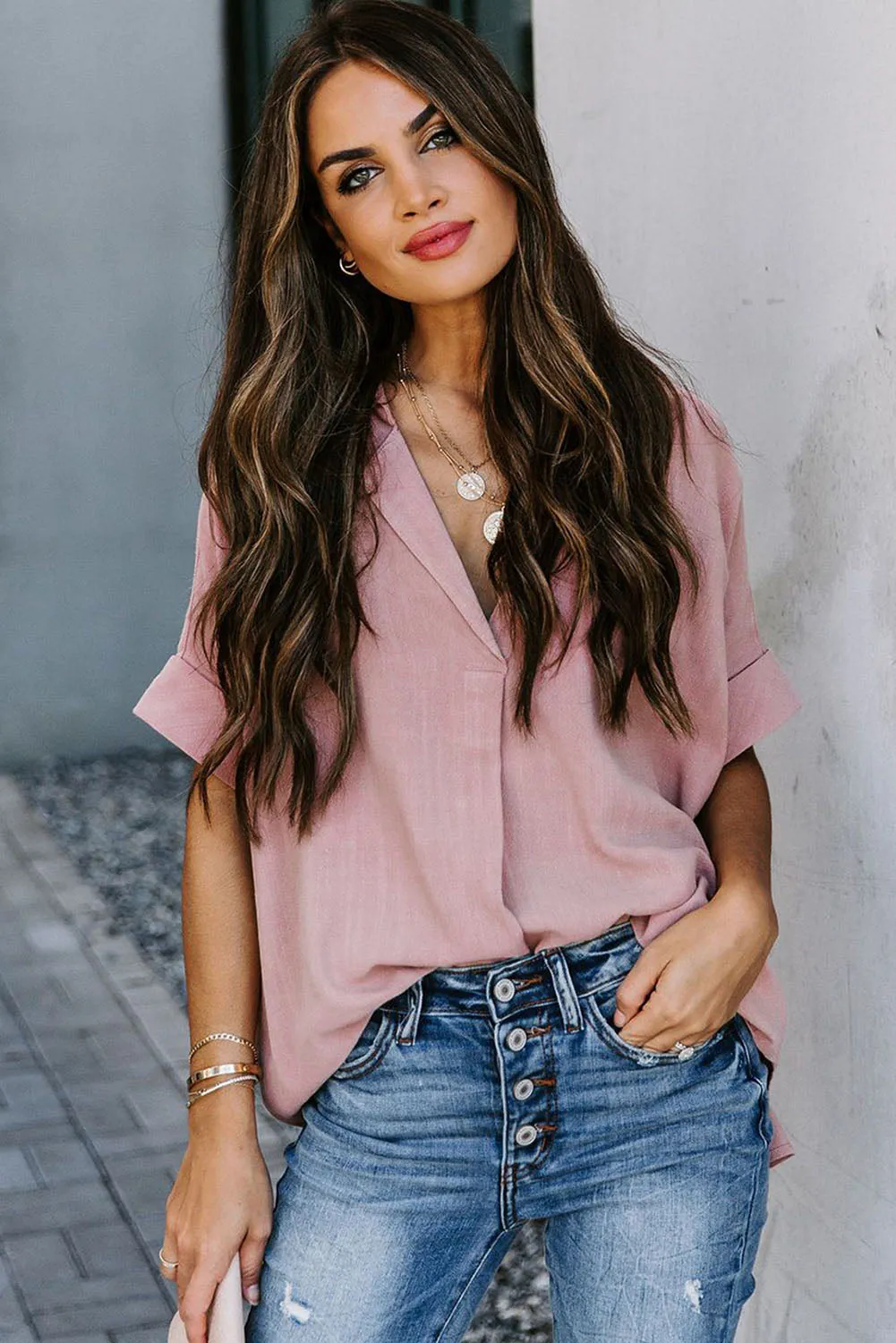 Short Sleeve Button Solid Shirt