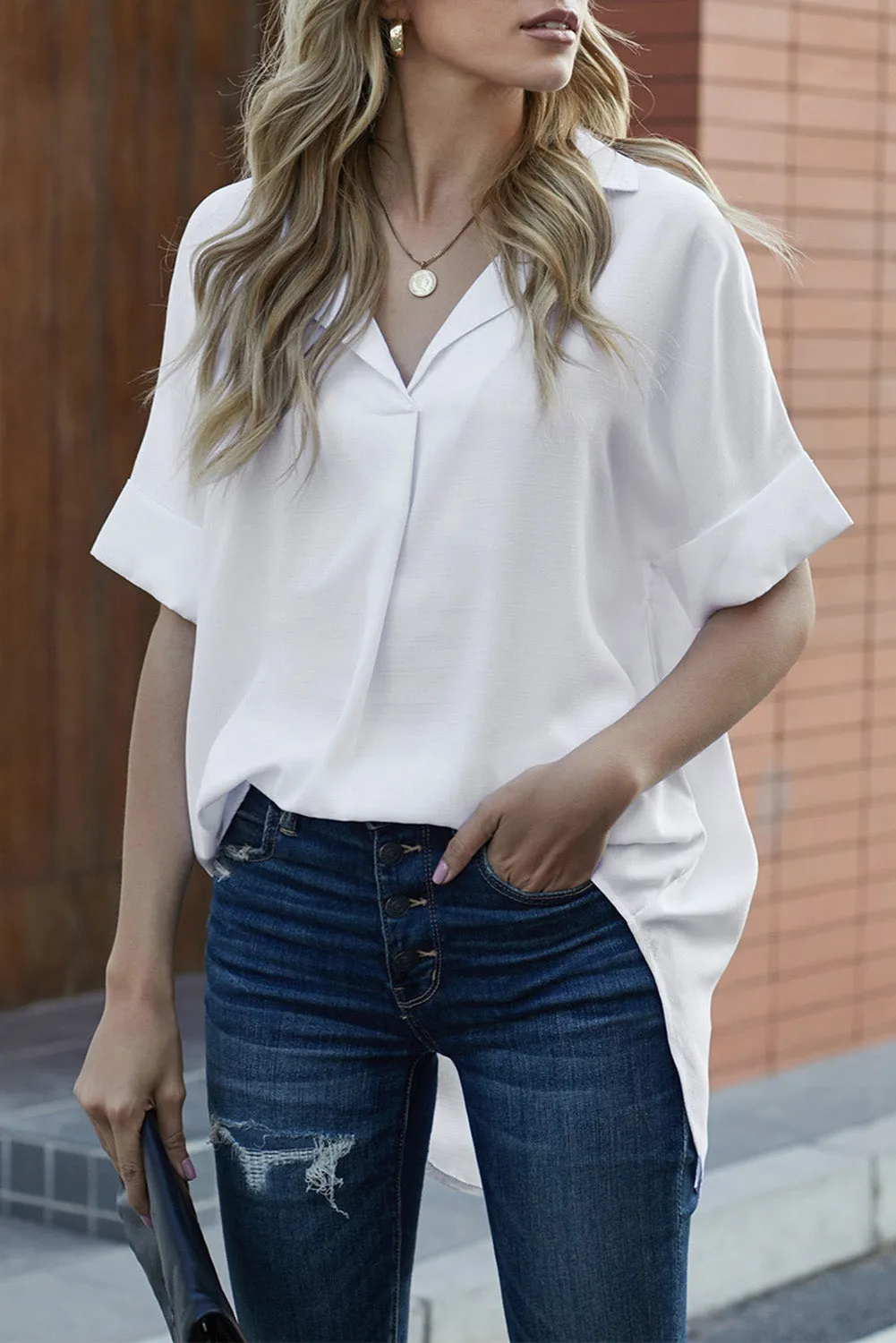 Short Sleeve Button Solid Shirt