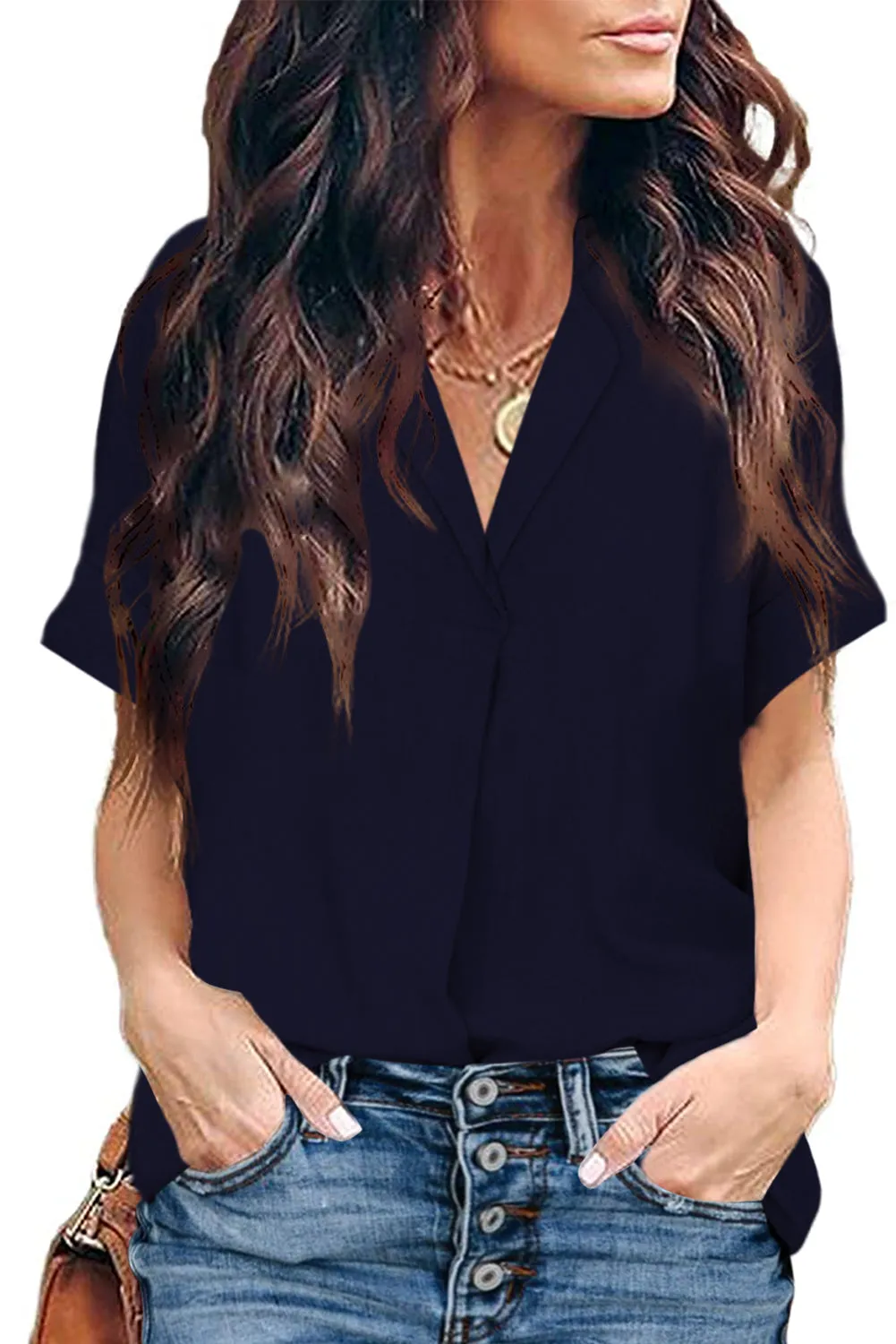 Short Sleeve Button Solid Shirt