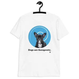 Short sleeve tee with an illustration of a French Bull Dog, , in  white