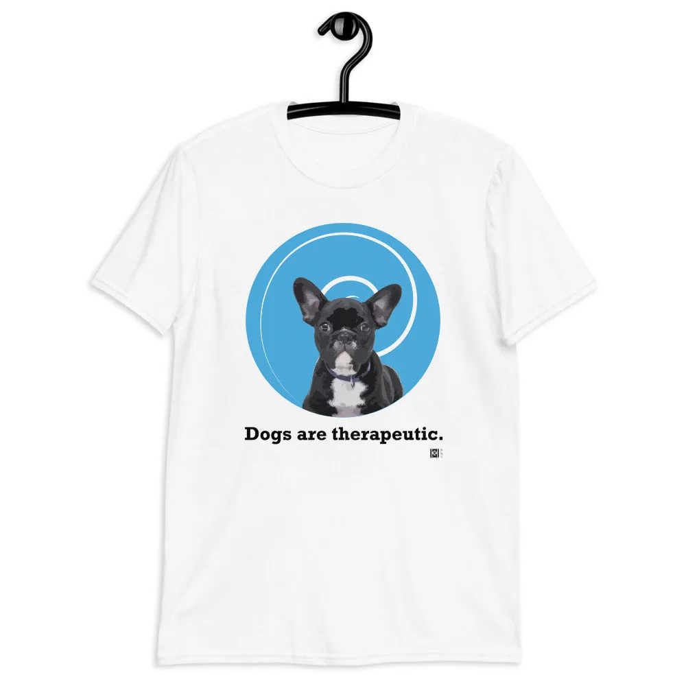 Short sleeve tee with an illustration of a French Bull Dog, , in  white