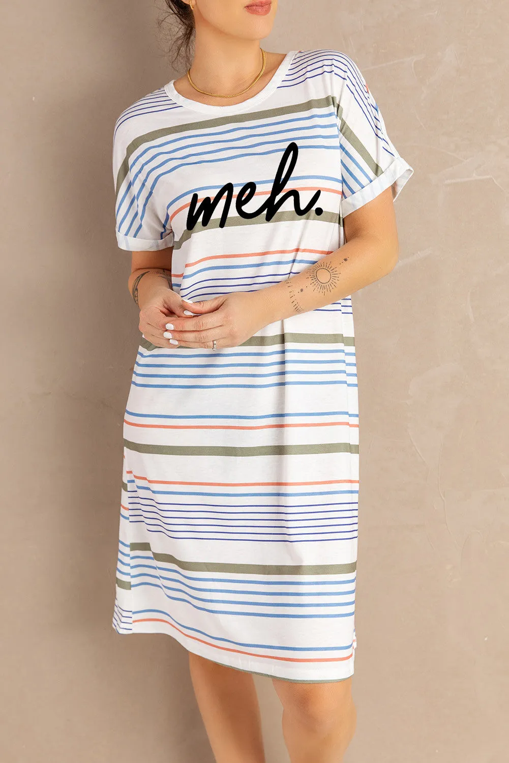 Short-Sleeved Striped T-shirt Mini Dress